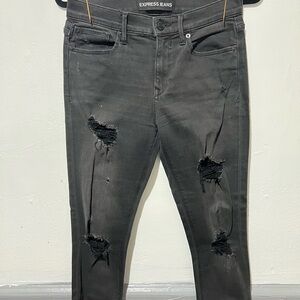 Express Women's Black Distressed Skinny Jeans
